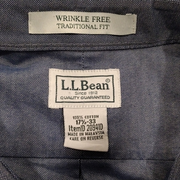 L.L. bean navy blue 17 1/2 (xl) Long sleeve button down shirt - Picture 2 of 7